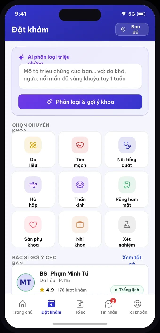 Đặt khám có AI phân loại triệu chứng