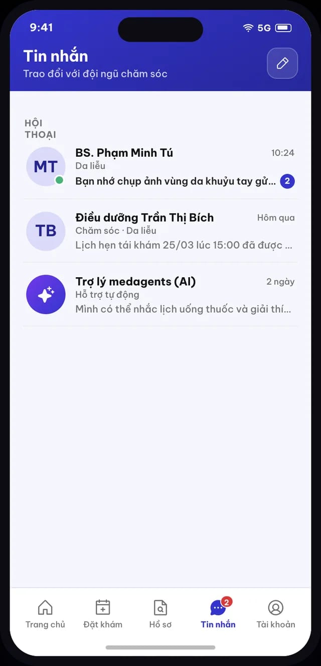 Kênh nhắn tin giữa người bệnh và phòng khám