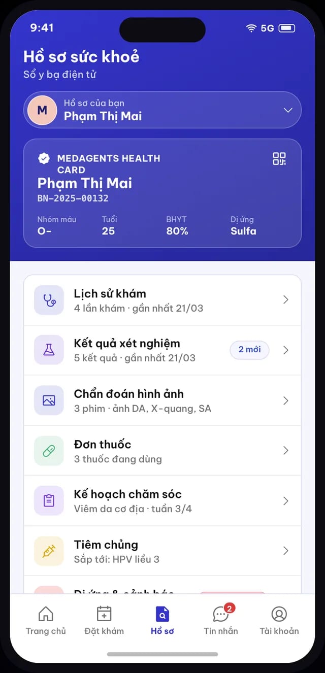 Hồ sơ sức khoẻ điện tử trên ứng dụng
